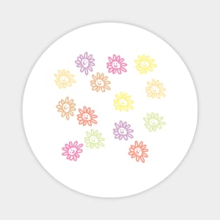 Pastel Daisy Flowers Smiley Face Magnet